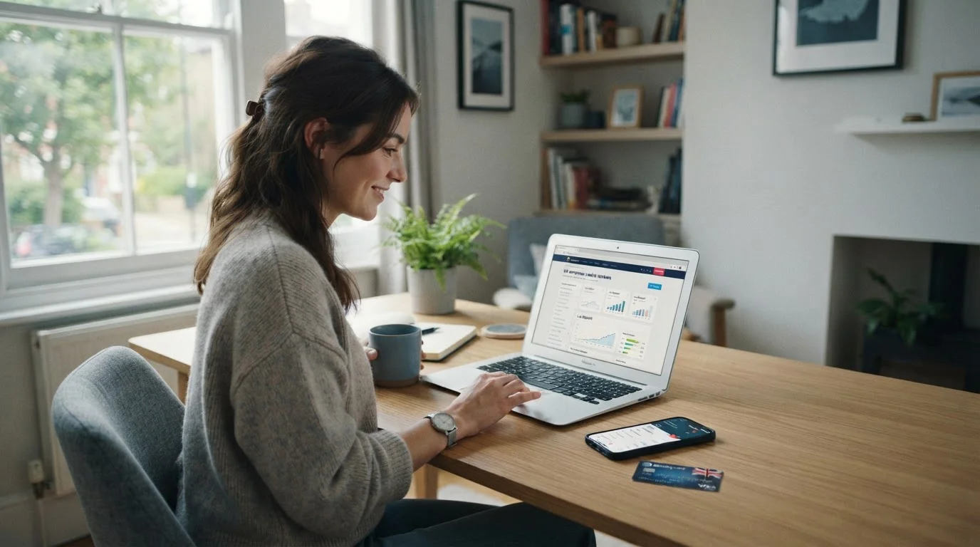 UK player reviewing low deposit casino options on laptop with debit card nearby