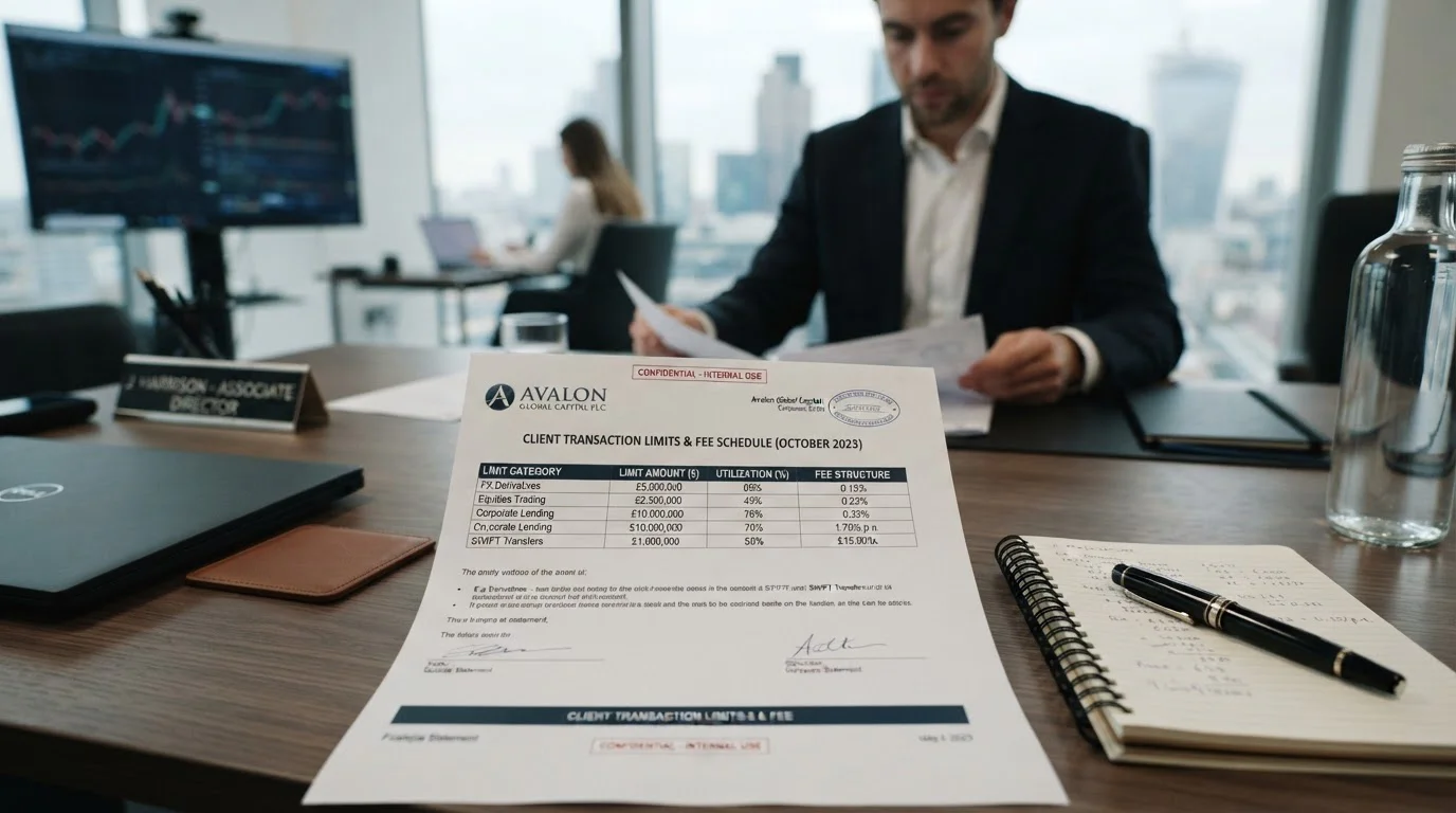 Document showing transaction limits and fee structure