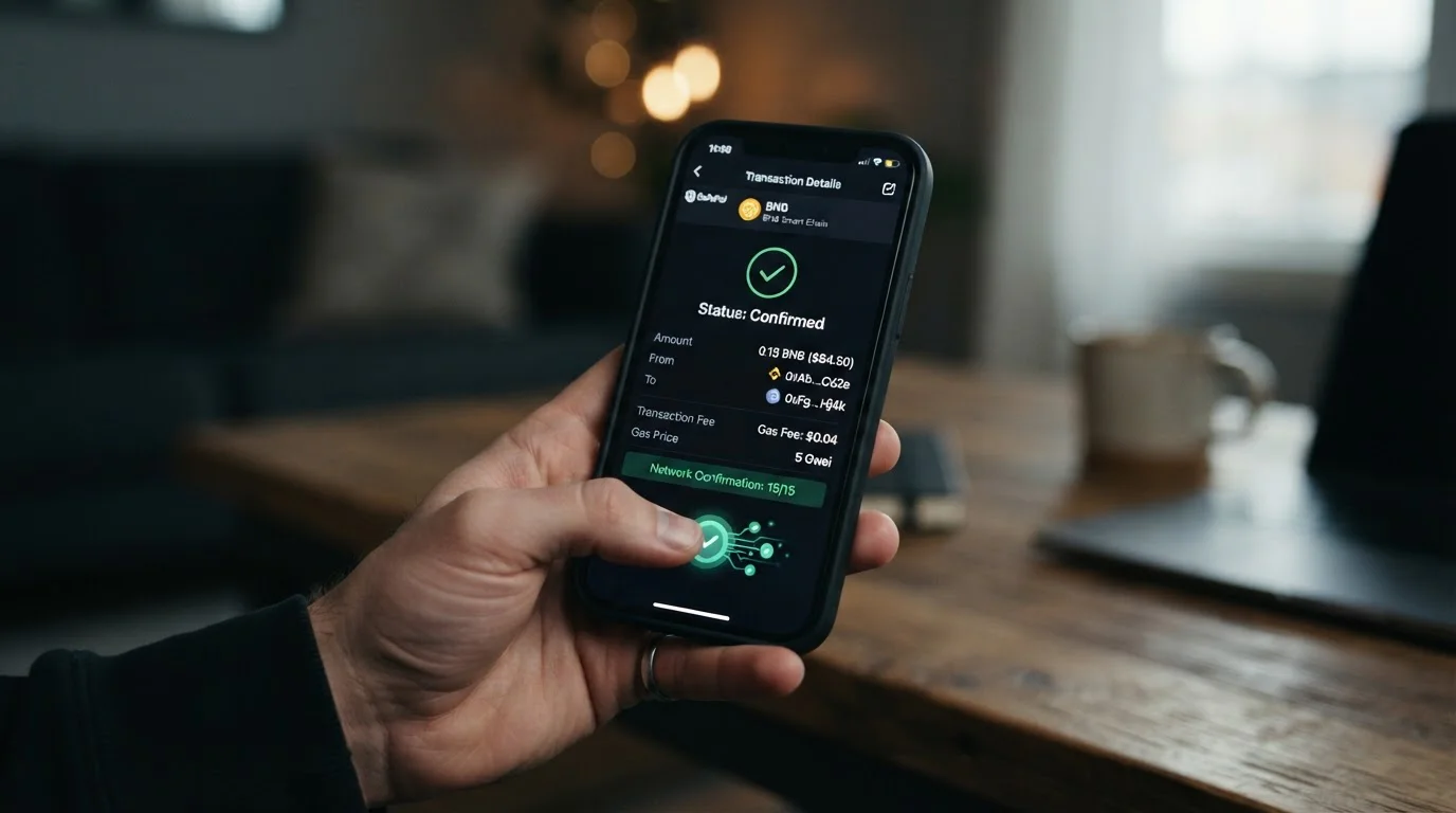 Cryptocurrency wallet showing BNB Smart Chain deposit transaction