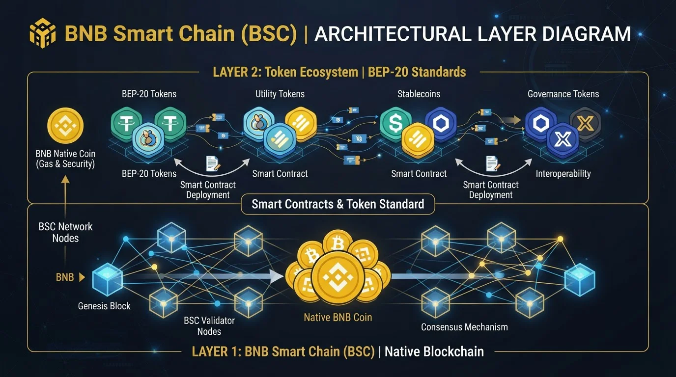 Comparison diagram of BNB native coin versus BEP-20 token mechanics