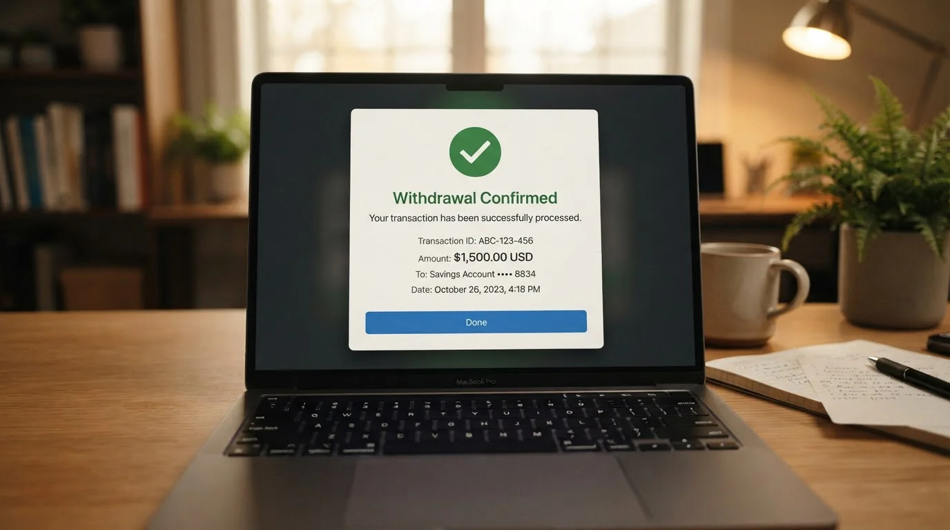 Withdrawal confirmation screen showing successful PayPal payout