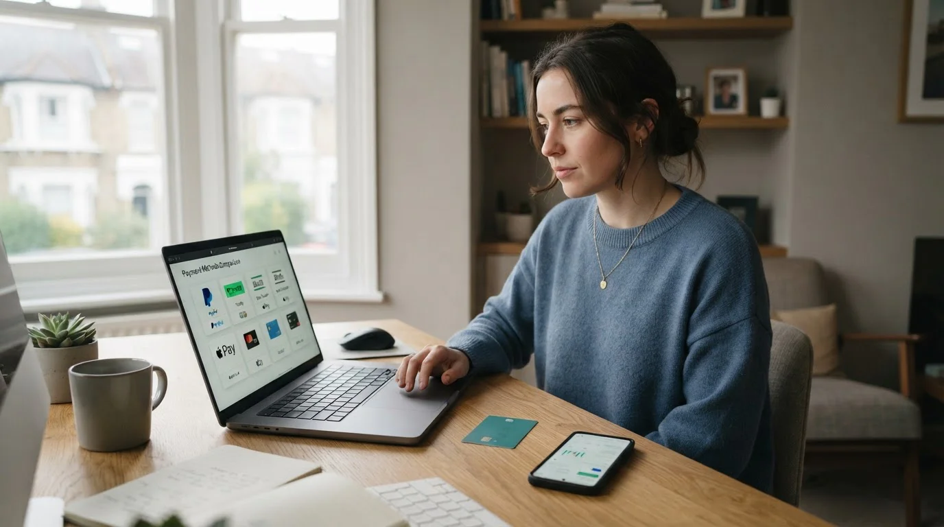 British player searching for Interac casino payment options on laptop