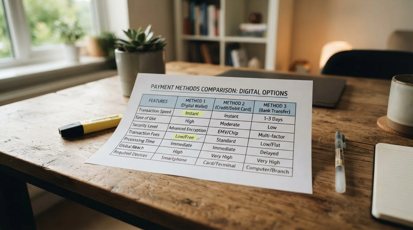Comparison chart of PayPal, Skrill, and Neteller e-wallet features