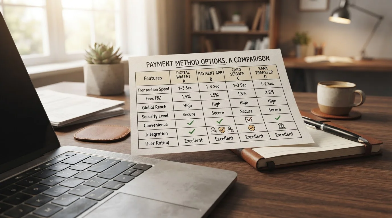 Comparison chart showing bet365, Paddy Power and William Hill payment methods on desk