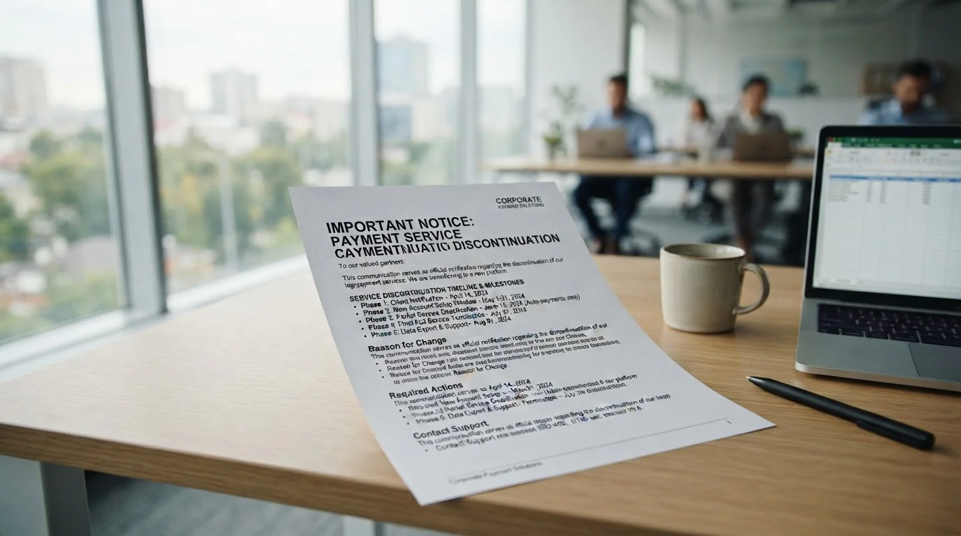 Document showing payment method discontinuation notice with timeline