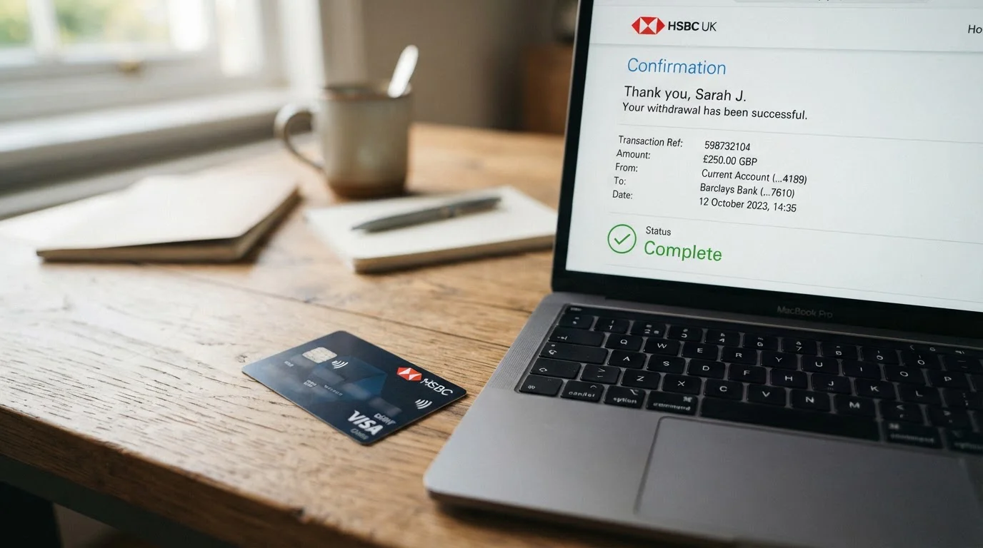 Grosvenor casino debit card showing no-fee withdrawal processing