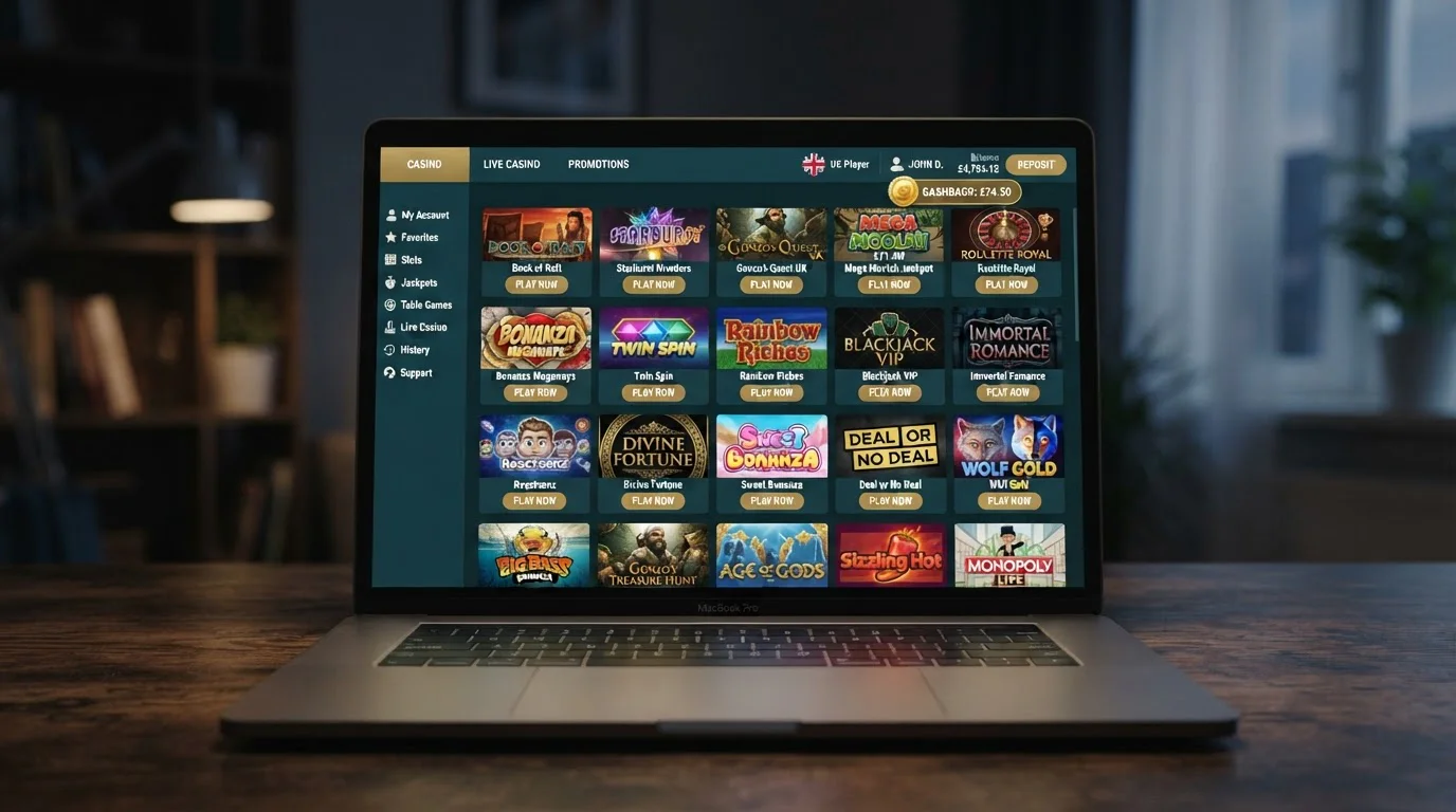 Mega Riches casino game library showing WinBooster cashback feature