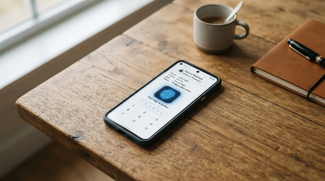 MuchBetter app showing deposit transaction flow with biometric authentication