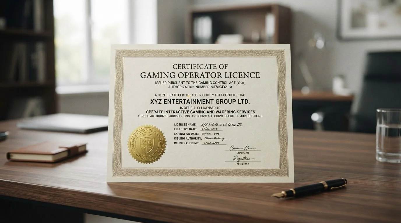 Offshore casino licence document with Curacao gaming authority seal