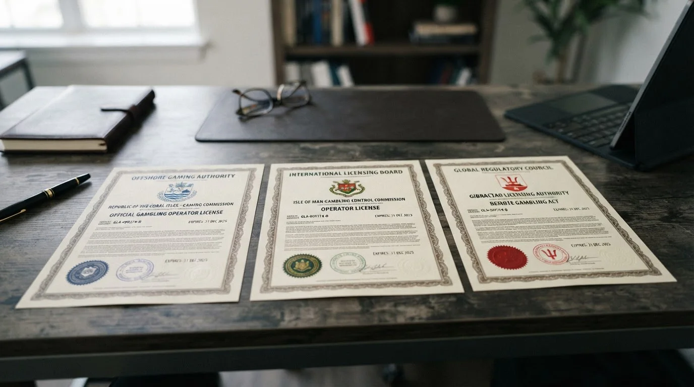 Offshore gambling licence documents from Curaçao, Anjouan, and Costa Rica