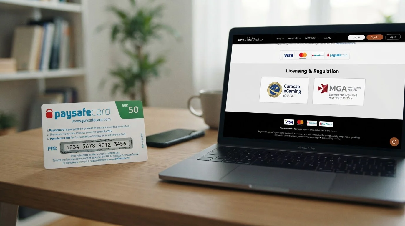 Paysafecard voucher and offshore casino licence badge