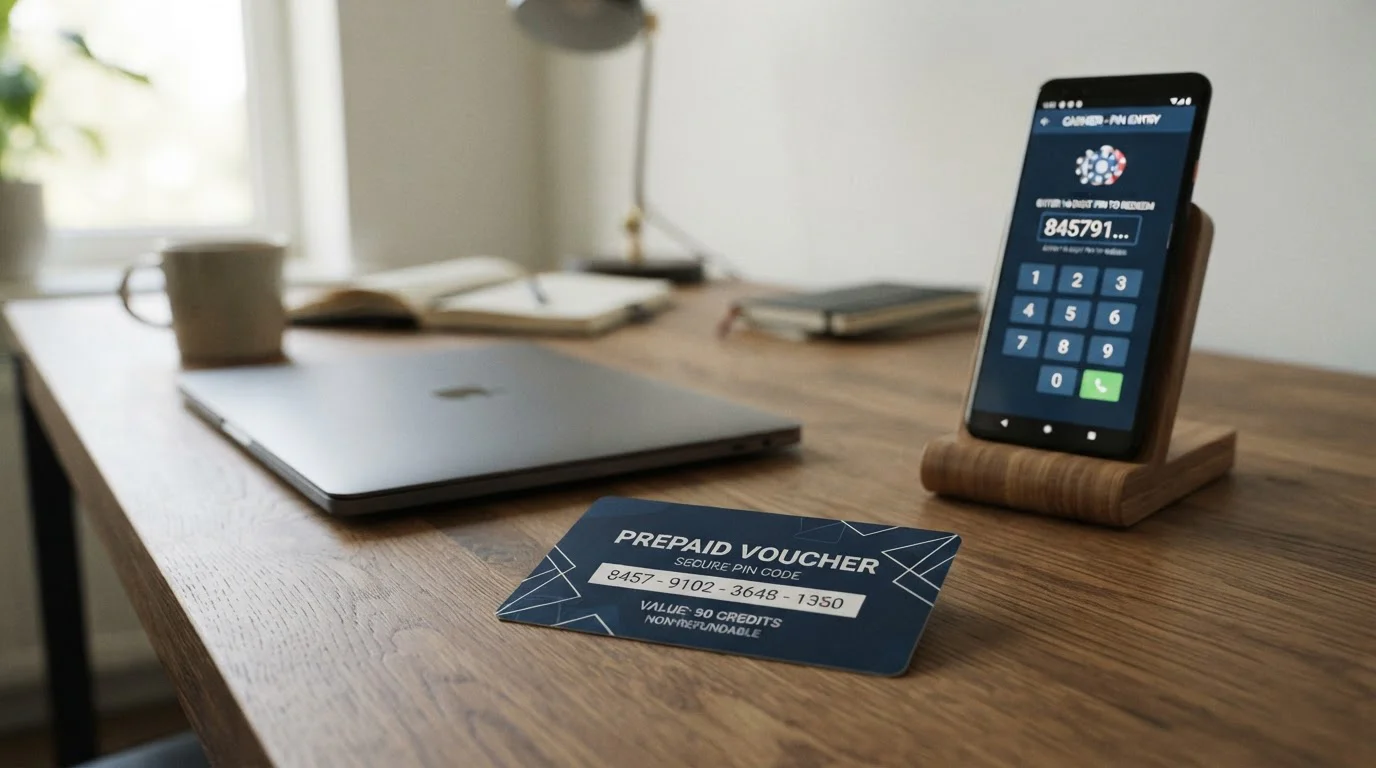 Paysafecard voucher with PIN code entry at casino cashier interface
