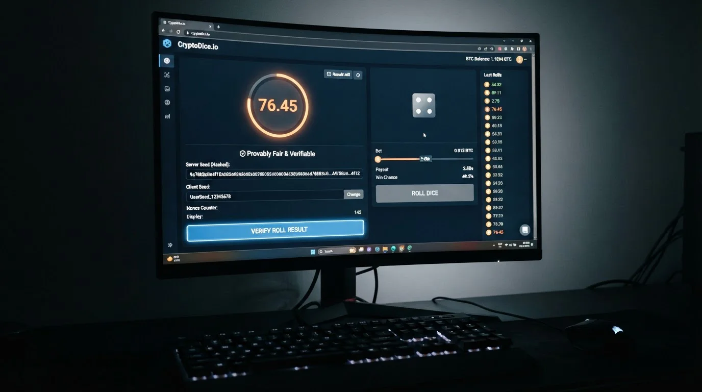 Provably fair game interface showing server seed and verification mechanism