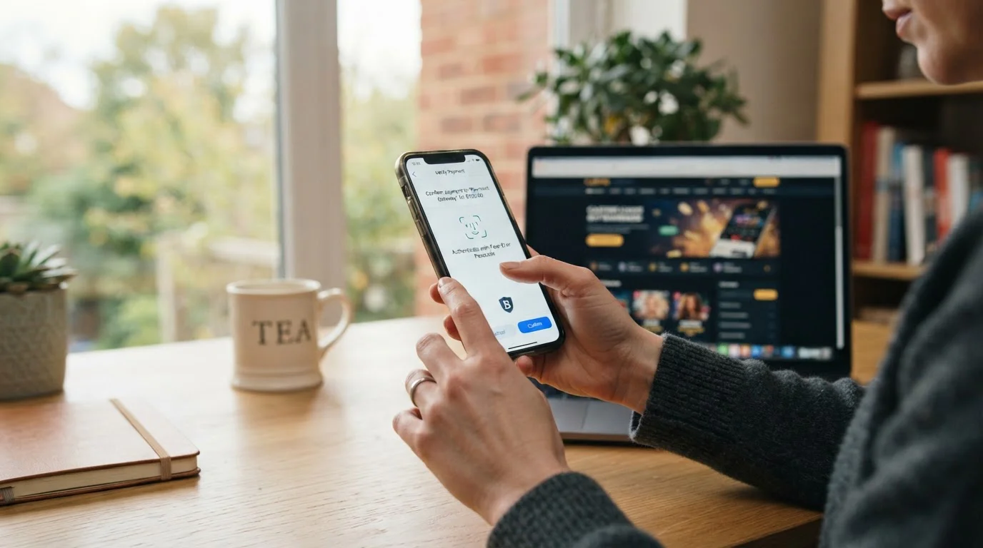 UK player using Open Banking to deposit at online casino via mobile banking app