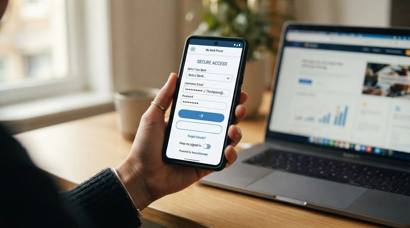 Smartphone showing Trustly bank login interface connecting to casino deposit flow