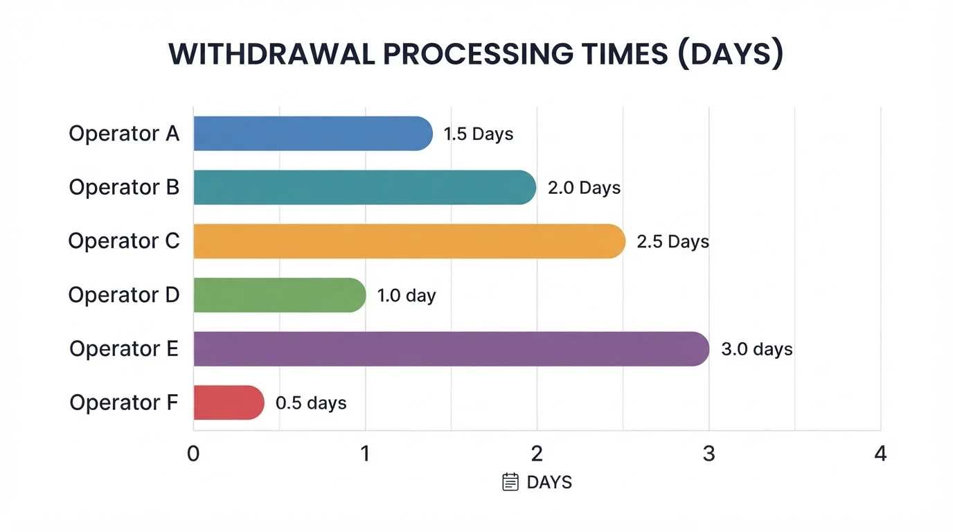 Comparison chart showing bank transfer withdrawal timelines for six UK casino operators