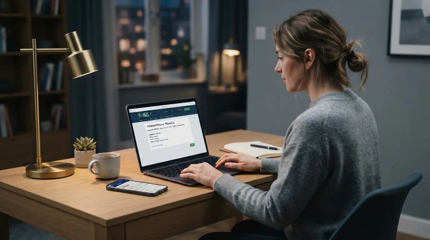 Person reviewing casino withdrawal times on laptop with smartphone showing e-wallet app