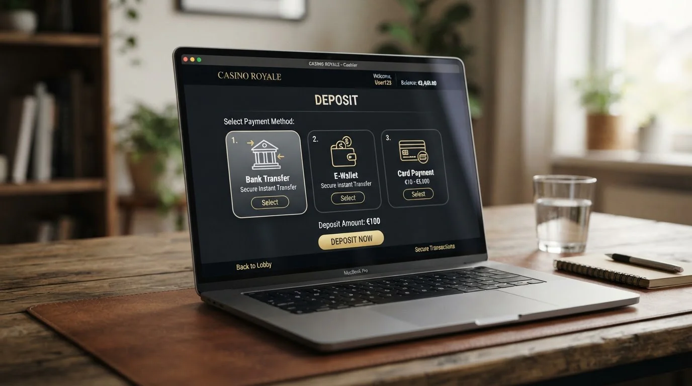 Modern UK casino cashier showing Trustly, PayPal, and debit card options
