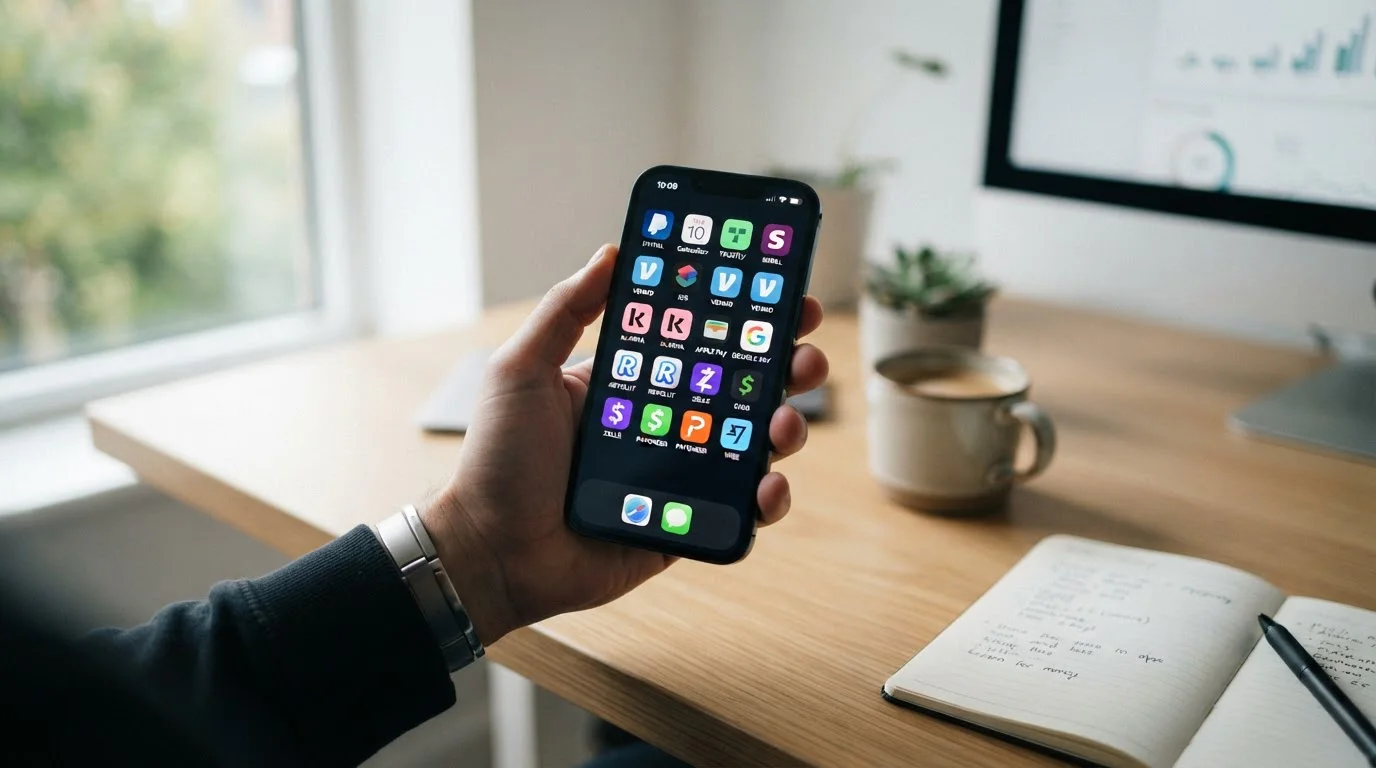 Digital payment methods icons including PayPal Trustly Skrill displayed on smartphone screen