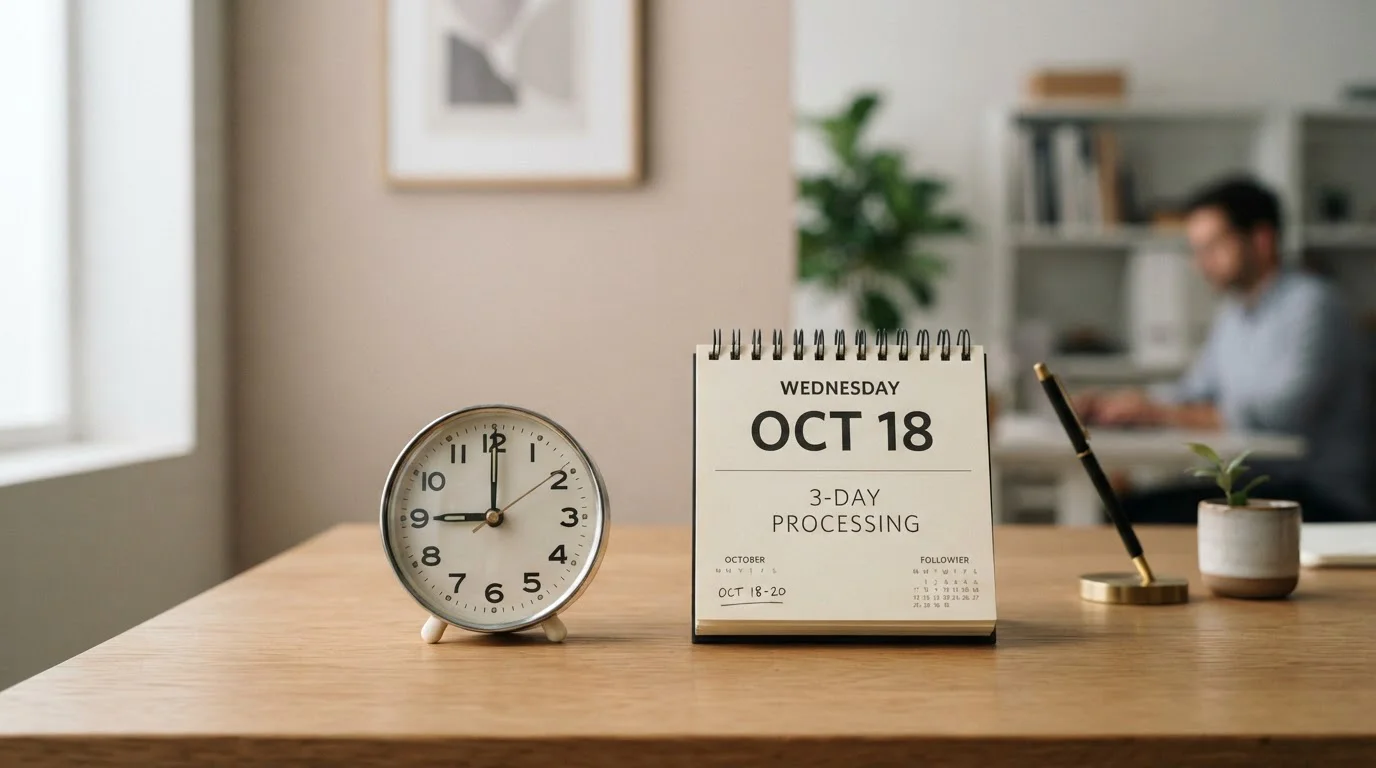 Clock and calendar showing withdrawal approval timeline differences