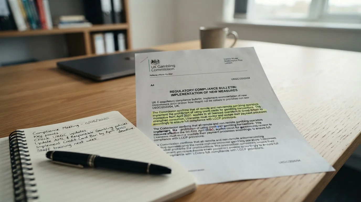 UK Gambling Commission regulatory document with April 2020 credit card ban highlighted