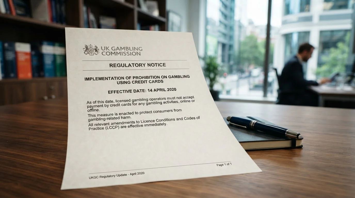 Official UK Gambling Commission regulation document showing credit card ban effective date April 2020