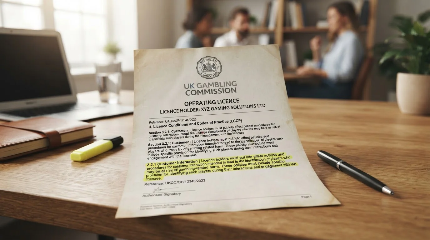 Official UK Gambling Commission licence document with LCCP Section 3.2.1 highlighted