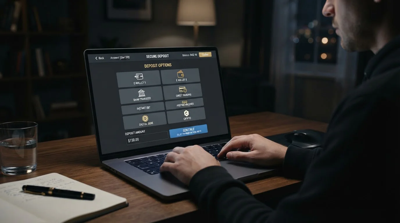 UKGC-licensed casino cashier interface showing fast payment options