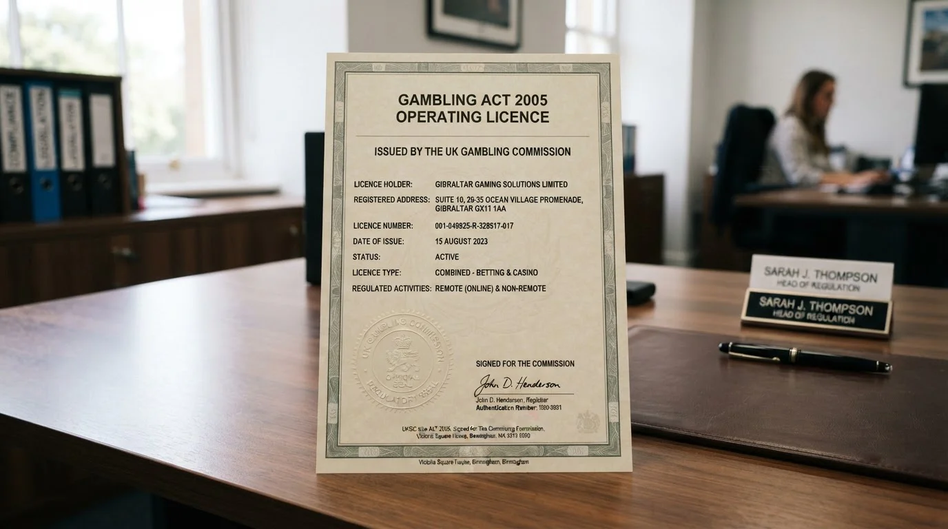 UK Gambling Commission logo and licensed casino operator seal