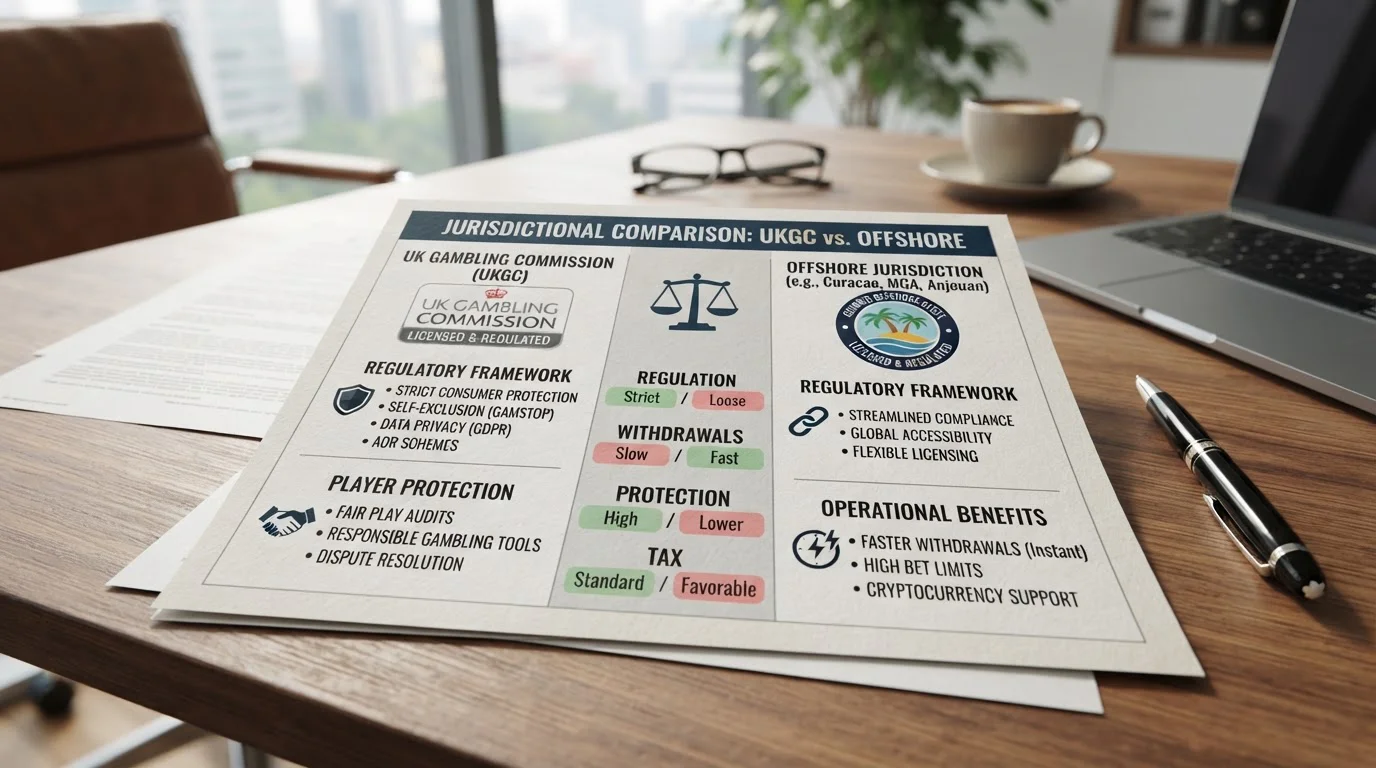 Comparison table of UKGC player protections versus offshore casino frameworks